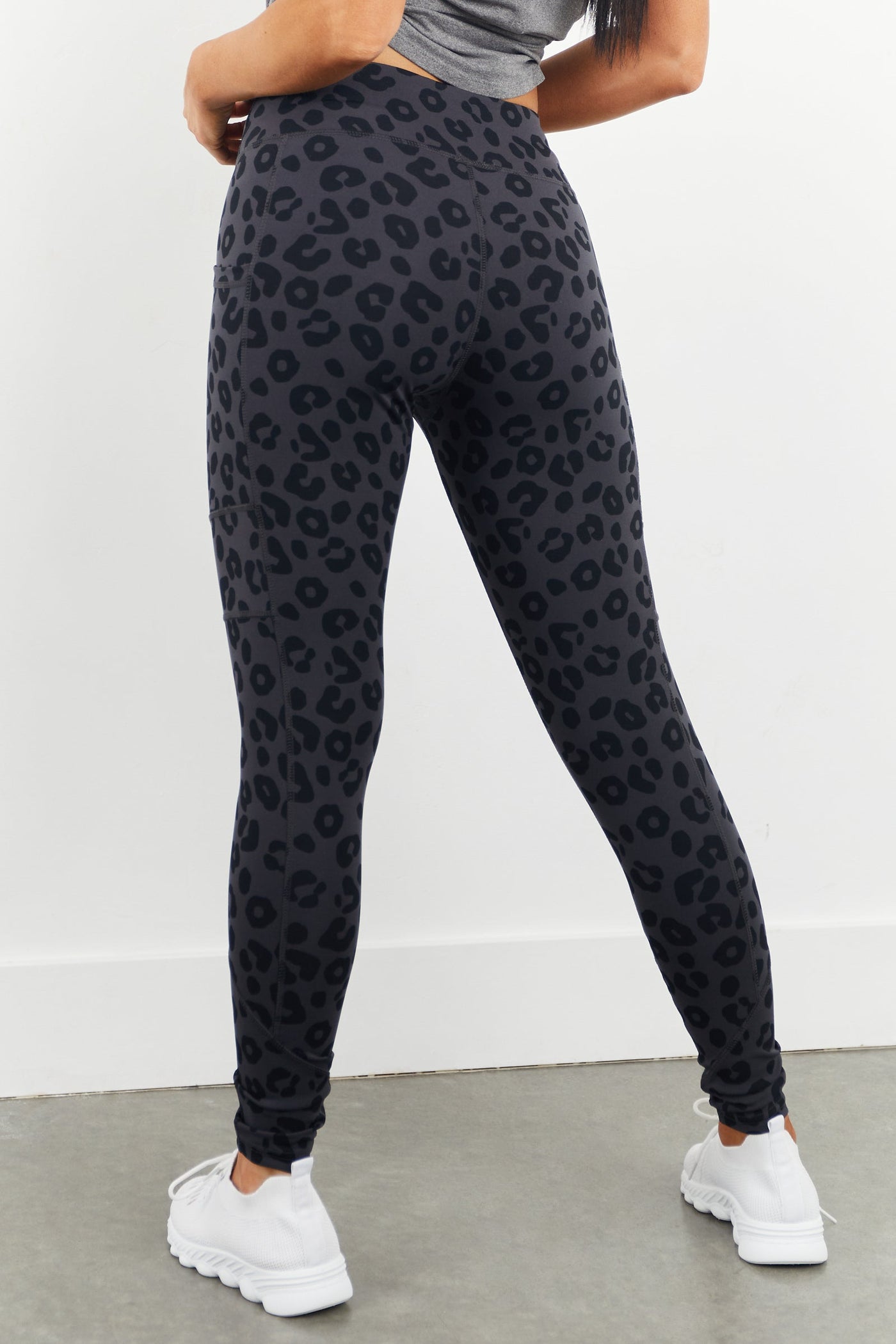 Charcoal and Black Leopard Print Leggings with Pockets