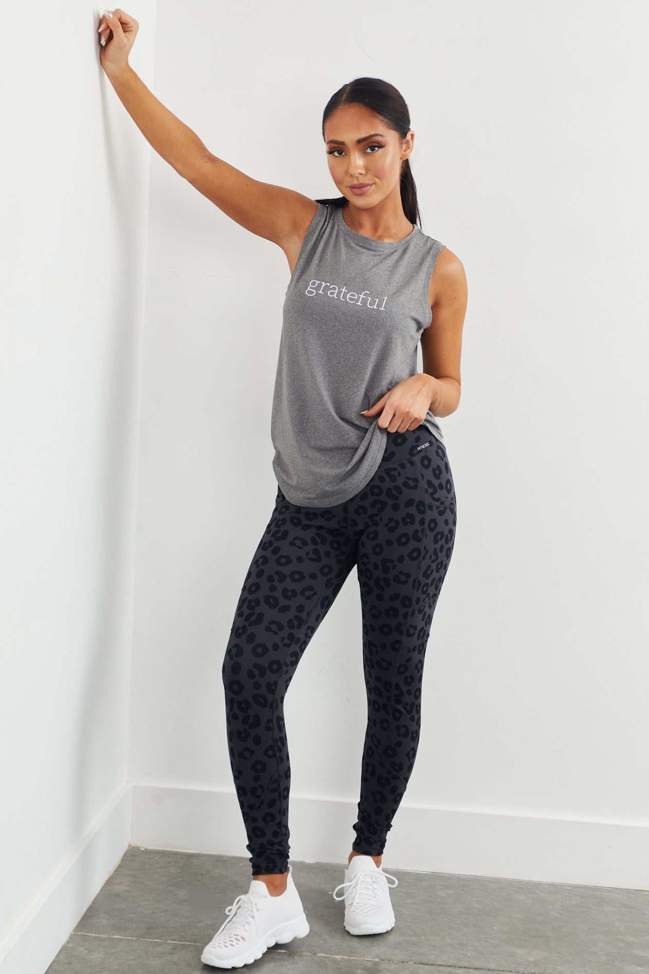 Charcoal and Black Leopard Print Leggings with Pockets