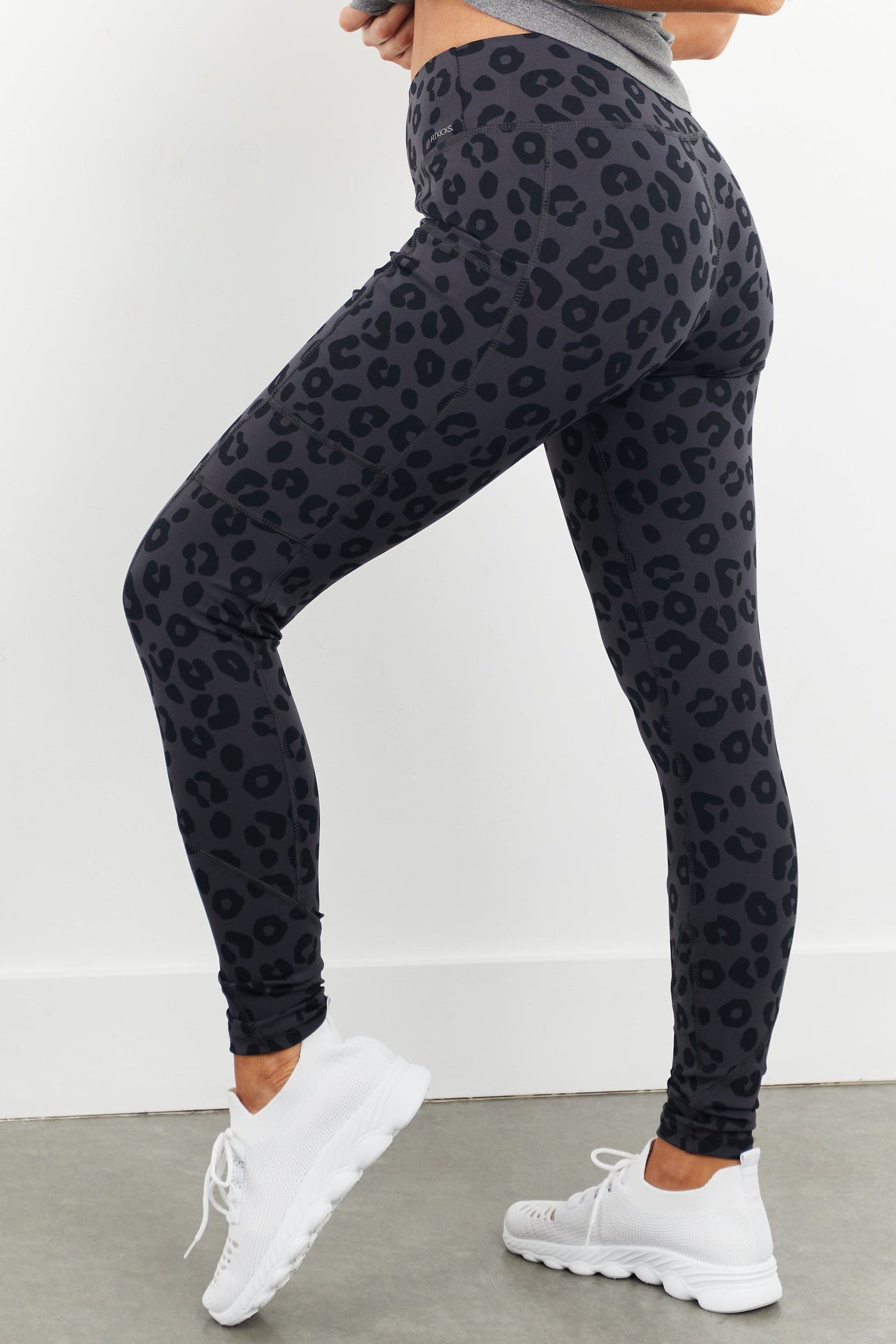 Charcoal and Black Leopard Print Leggings with Pockets