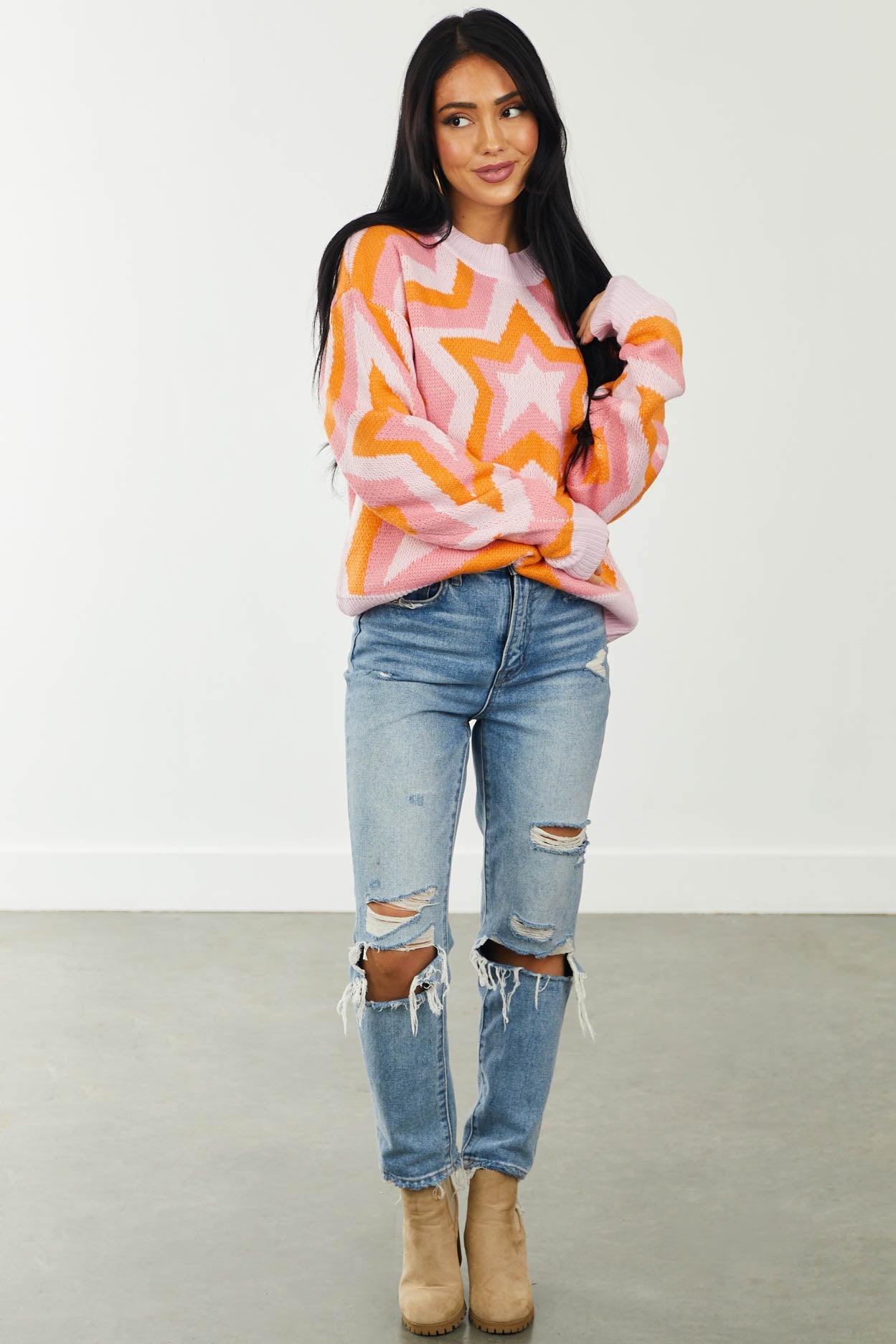 Cherry Blossom Drop Shoulder Retro Star Sweater