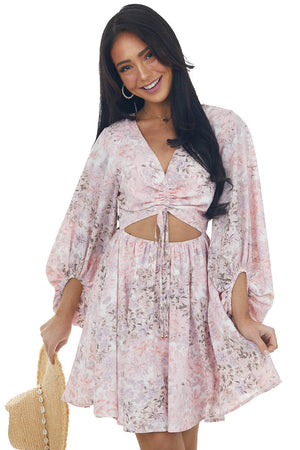 Cherry Blossom Floral Cut Out Short Dress