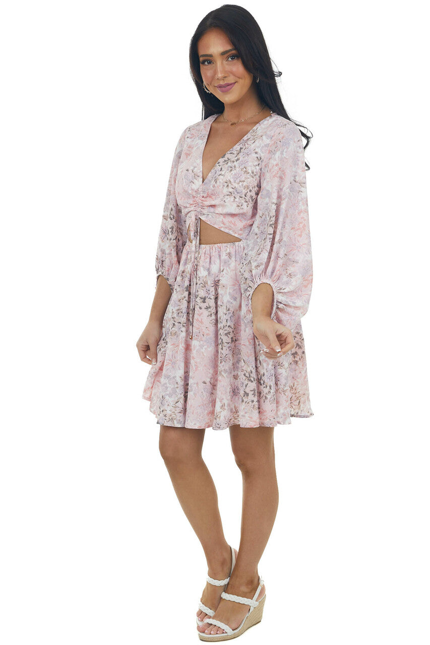 Cherry Blossom Floral Cut Out Short Dress