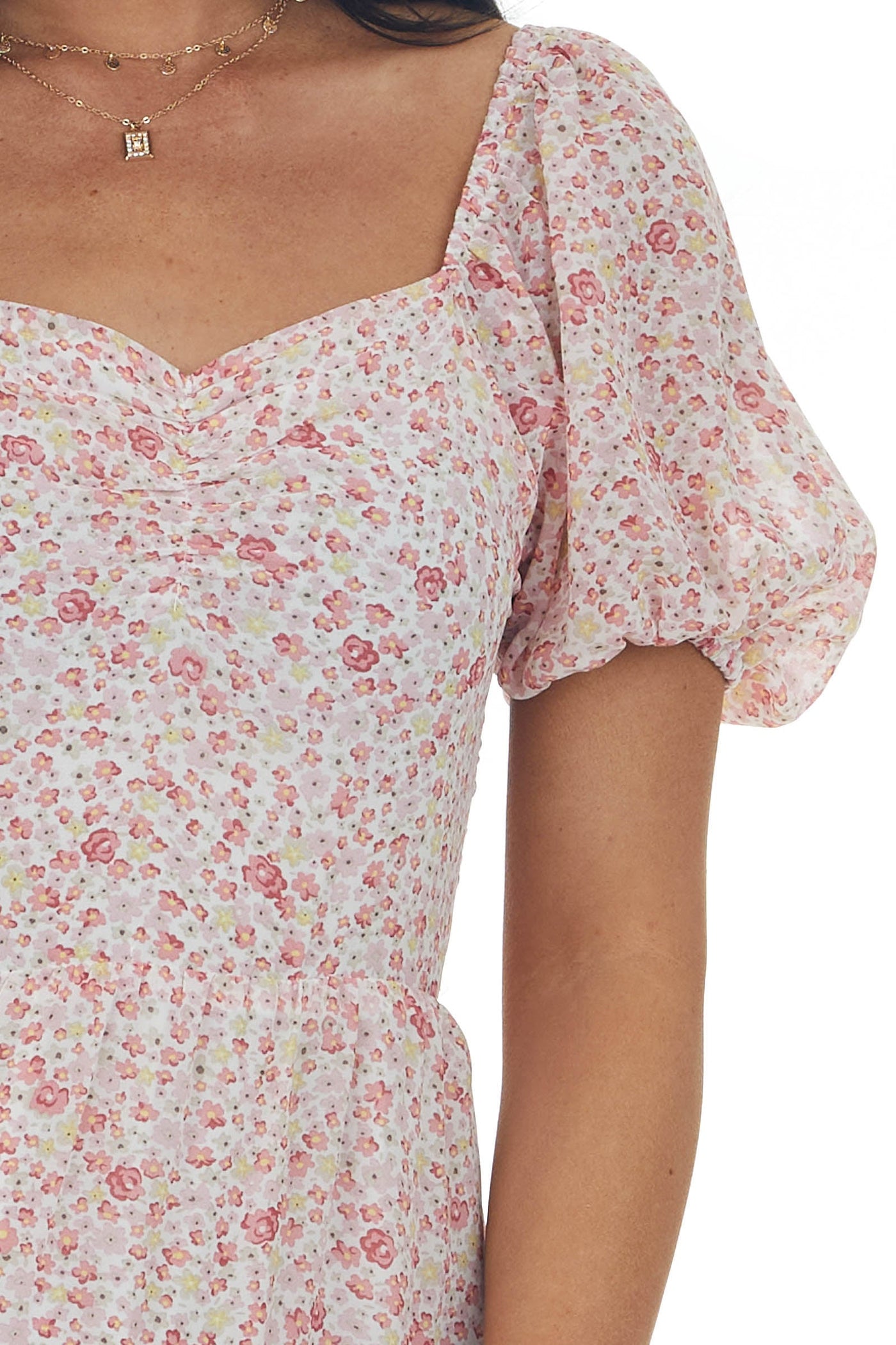 Cherry Blossom Floral Print Tiered Woven Maxi Dress