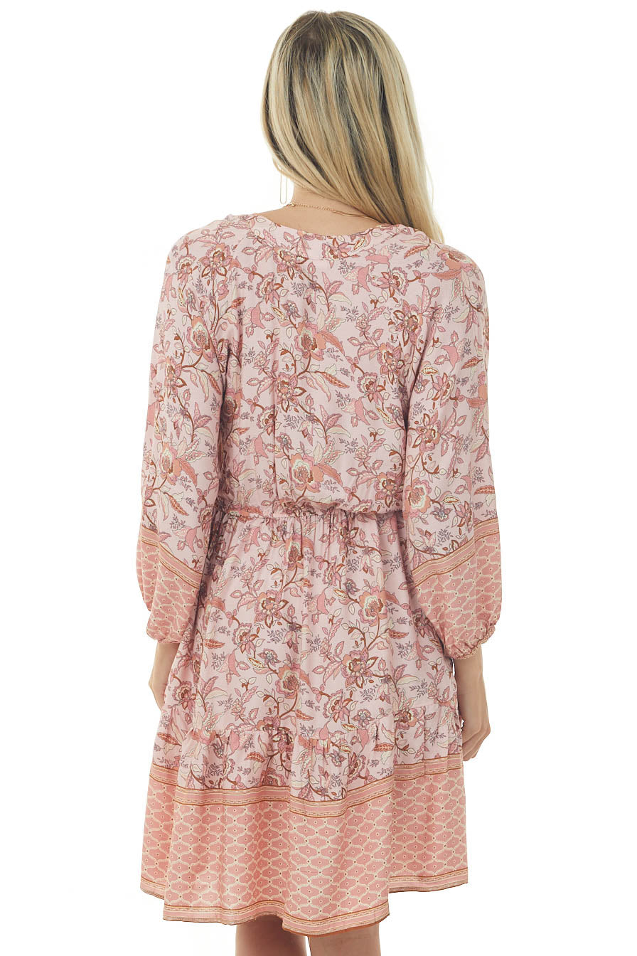 Cherry Blossom Floral Puff Sleeve Short Dress