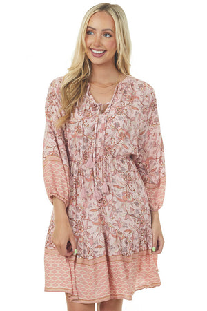 Cherry Blossom Floral Puff Sleeve Short Dress