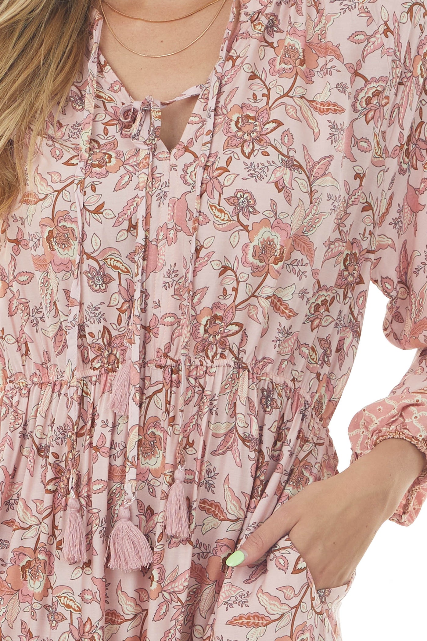 Cherry Blossom Floral Puff Sleeve Short Dress