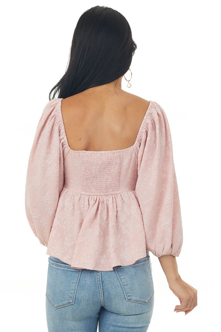 Cherry Blossom Floral Textured Babydoll Blouse