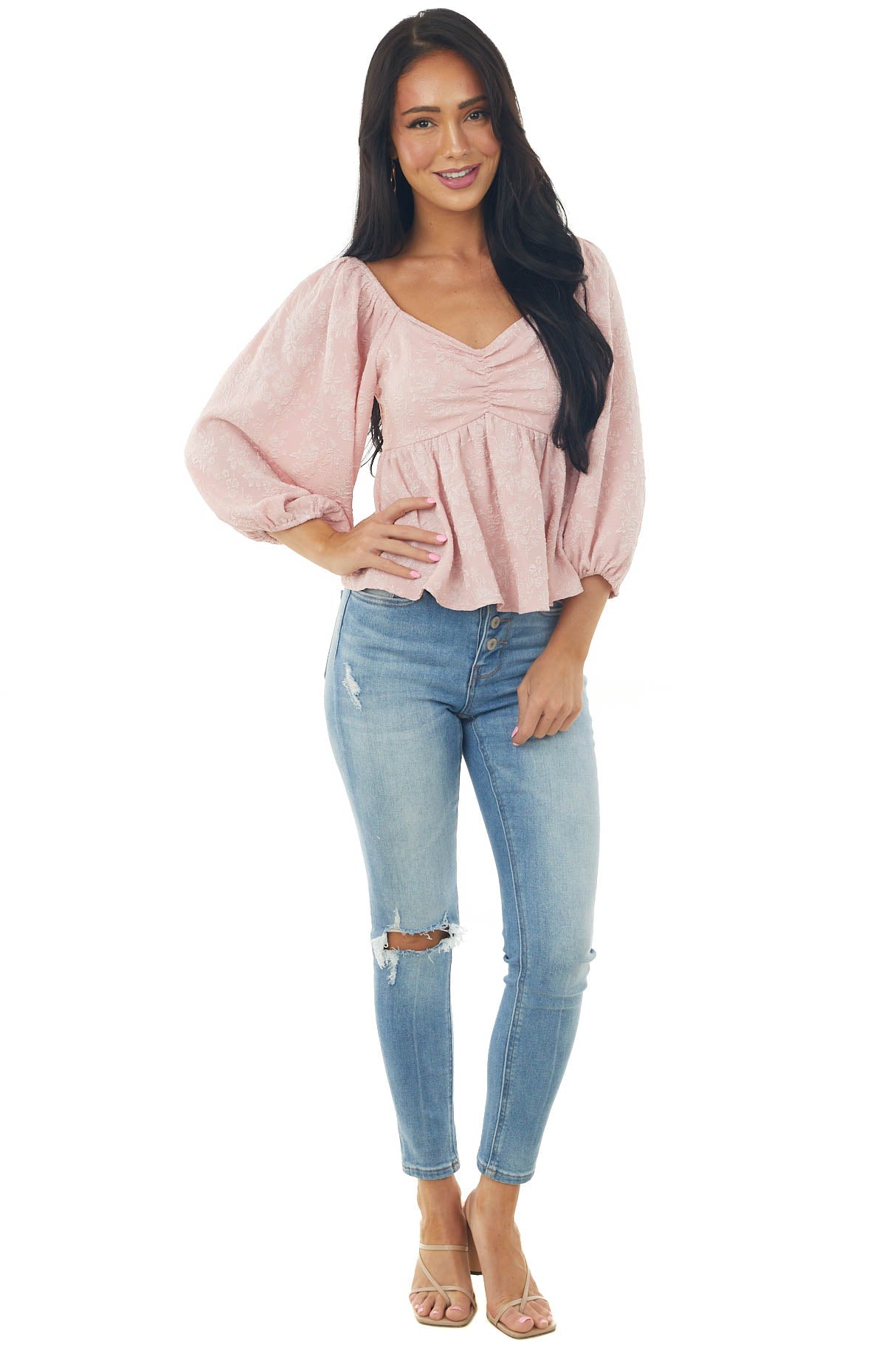 Cherry Blossom Floral Textured Babydoll Blouse