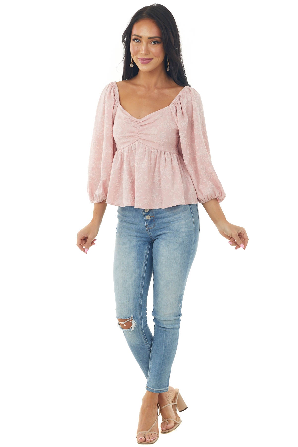 Cherry Blossom Floral Textured Babydoll Blouse