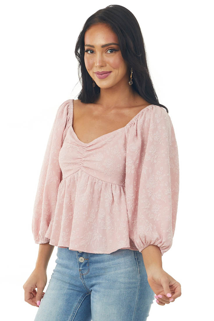 Cherry Blossom Floral Textured Babydoll Blouse