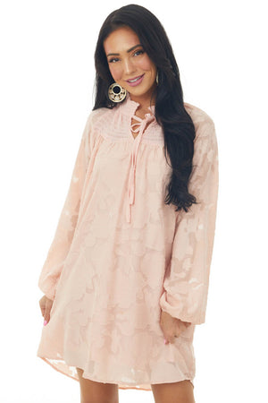 Cherry Blossom Floral Textured High Neck Short Dress