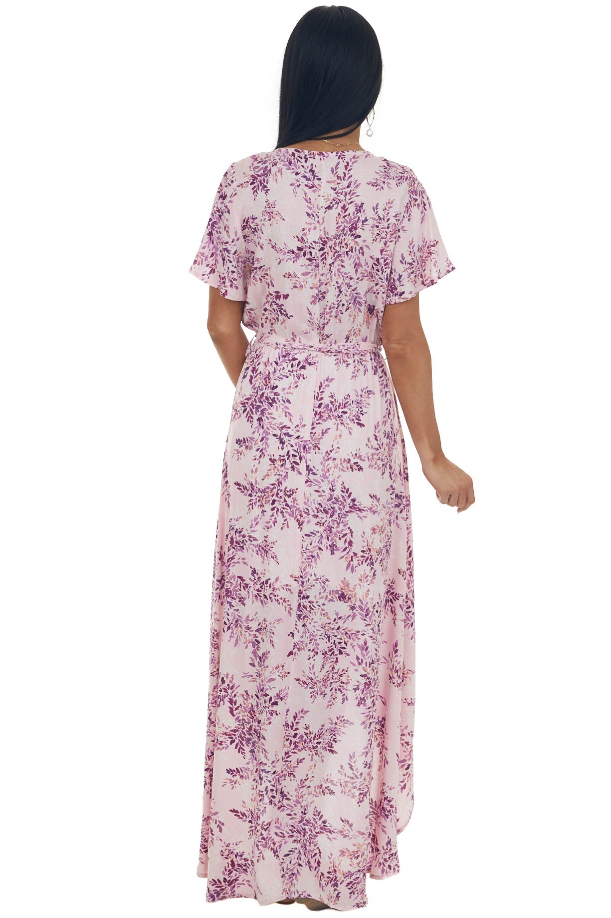 Cherry Blossom Printed Surplice High Low Dress