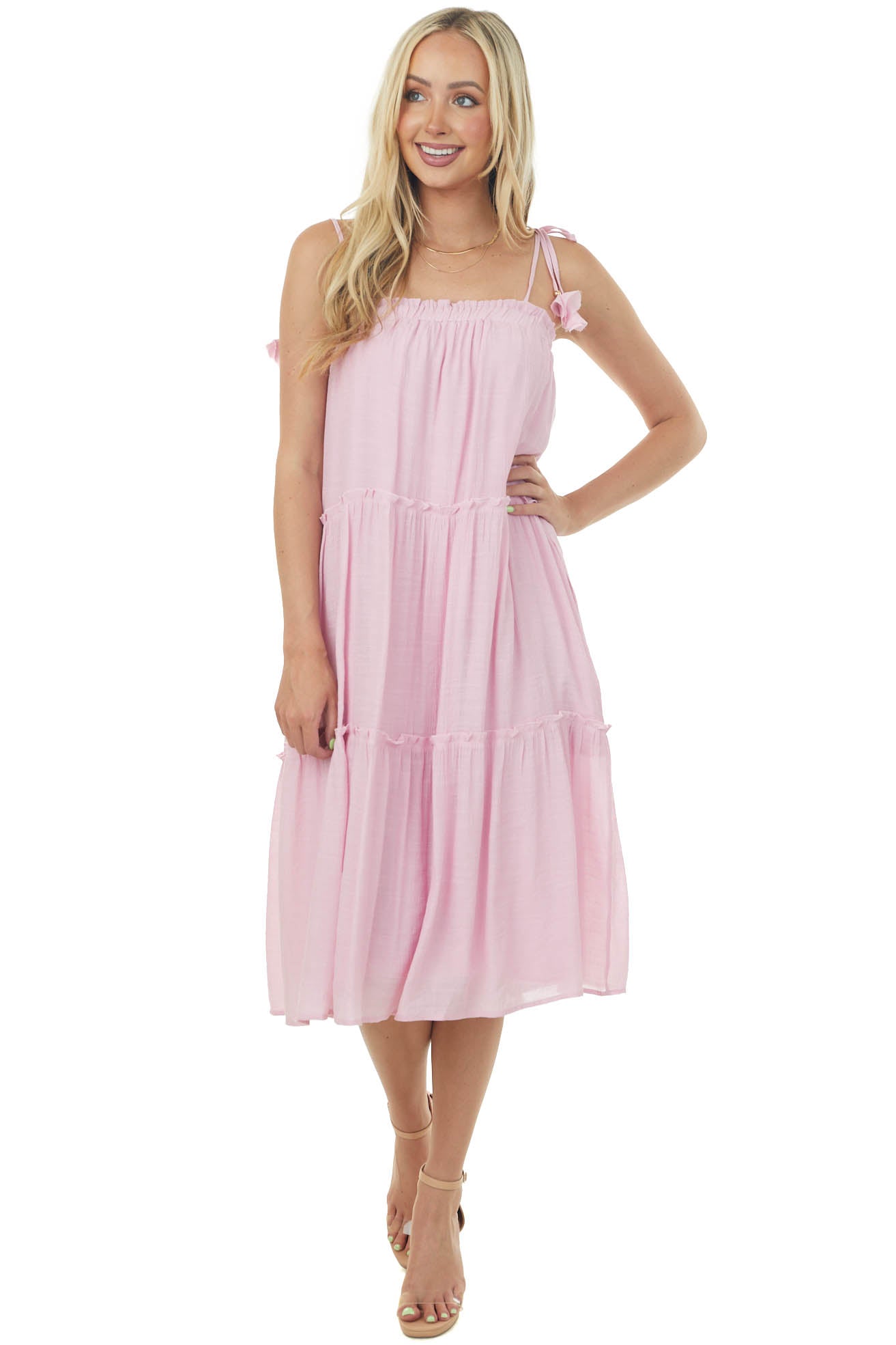 Cherry Blossom Sleeveless Tiered Midi Dress