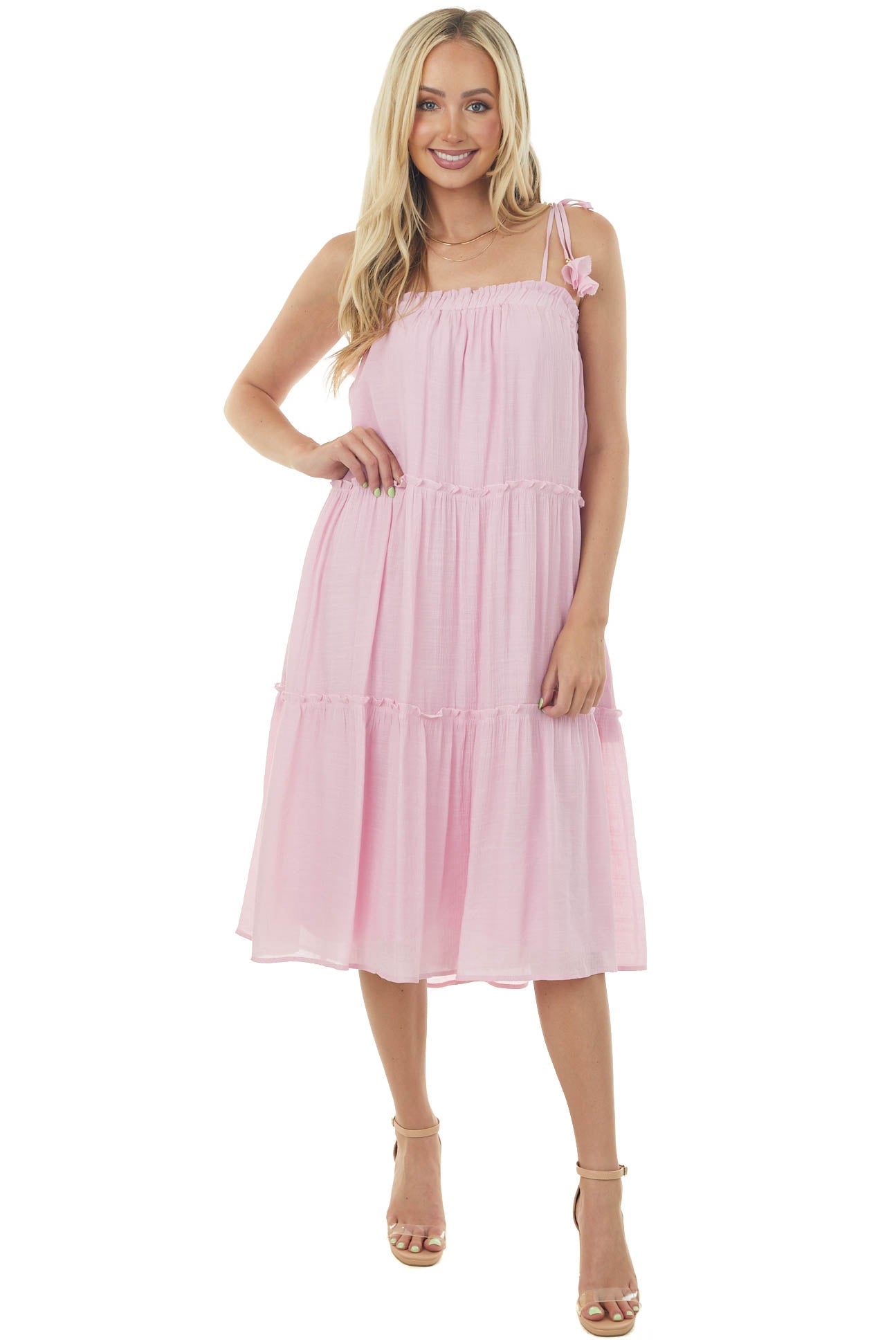 Cherry Blossom Sleeveless Tiered Midi Dress