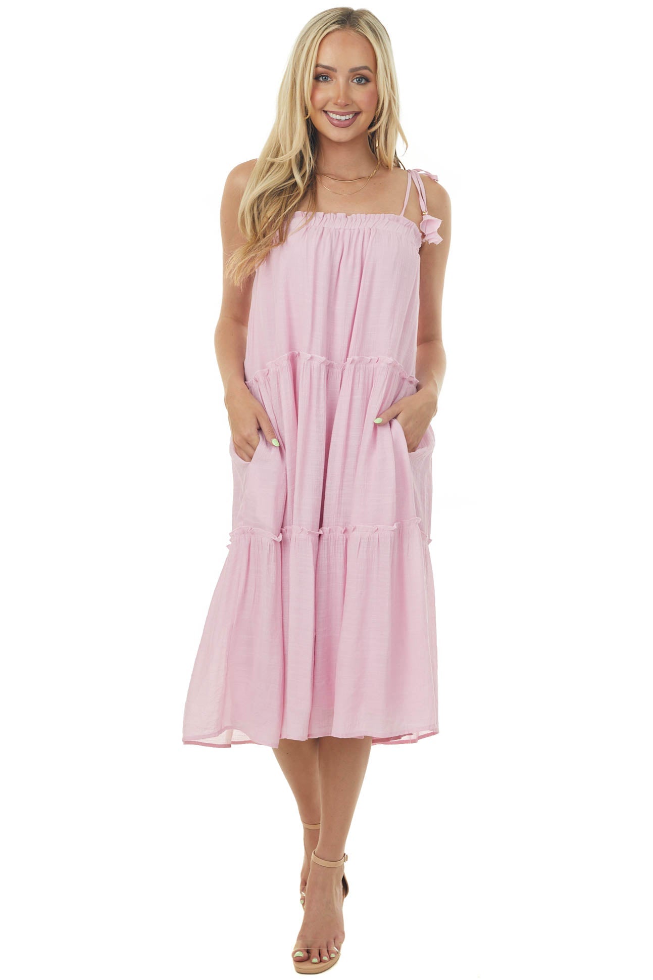 Cherry Blossom Sleeveless Tiered Midi Dress