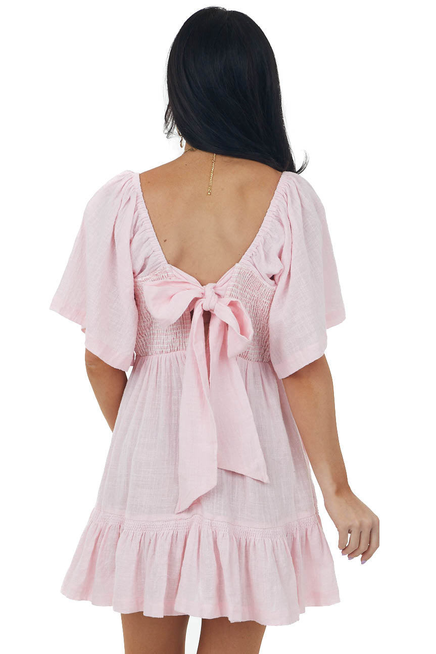 Cherry Blossom Smocked Back Tie Woven Mini Dress