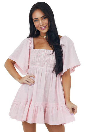 Cherry Blossom Smocked Back Tie Woven Mini Dress