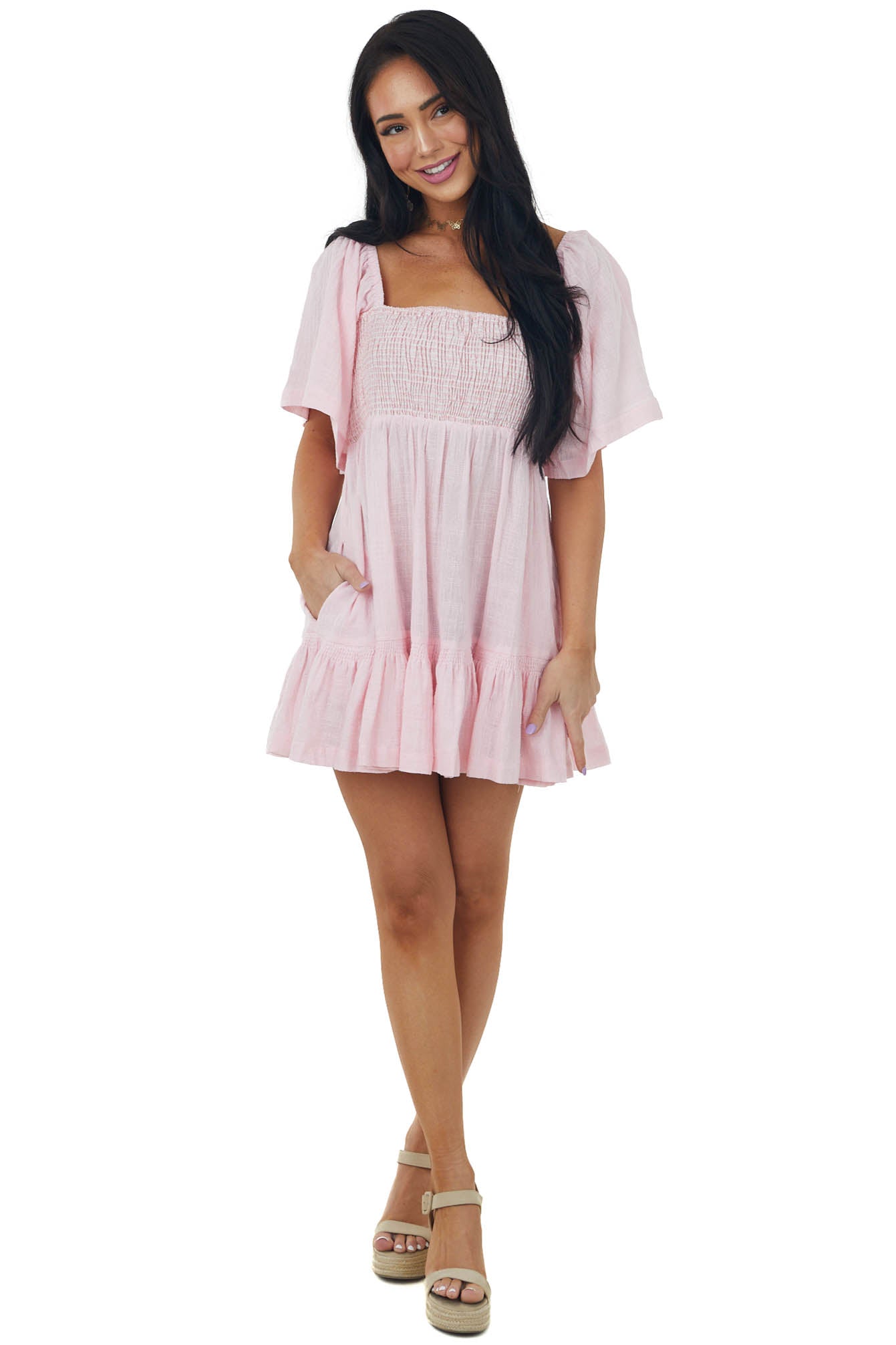 Cherry Blossom Smocked Back Tie Woven Mini Dress