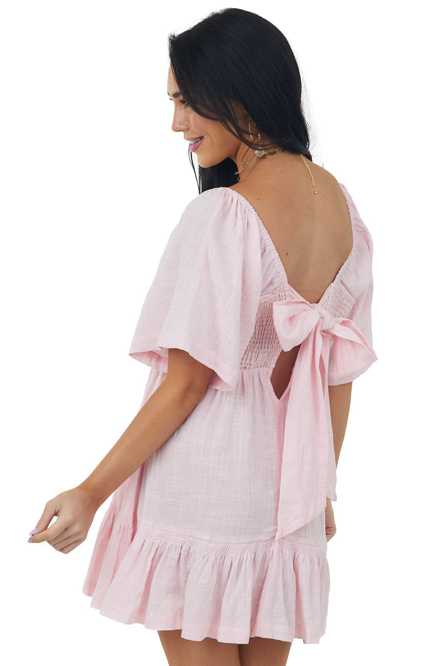 Cherry Blossom Smocked Back Tie Woven Mini Dress