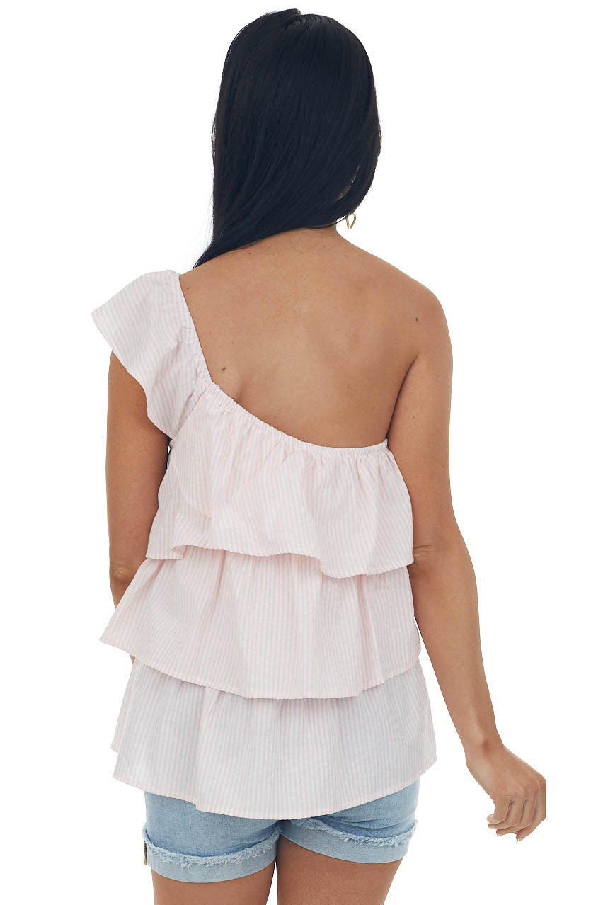 Cherry Blossom Striped Ruffle One Shoulder Top