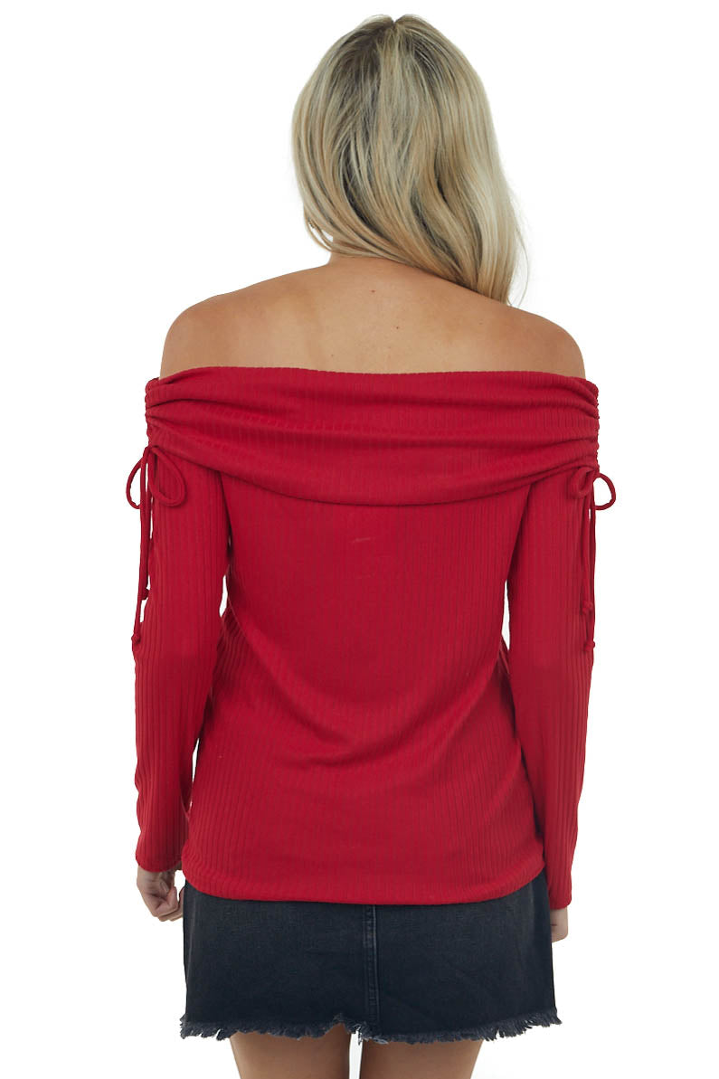 Cherry Folded Off the Shoulder Ribbed Top