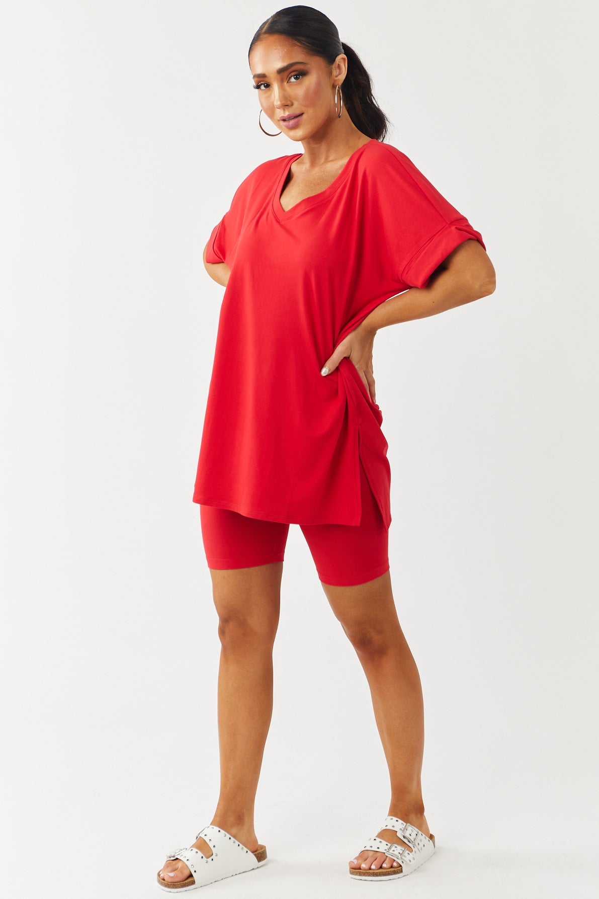 Cherry Microfiber Top and Biker Shorts Set