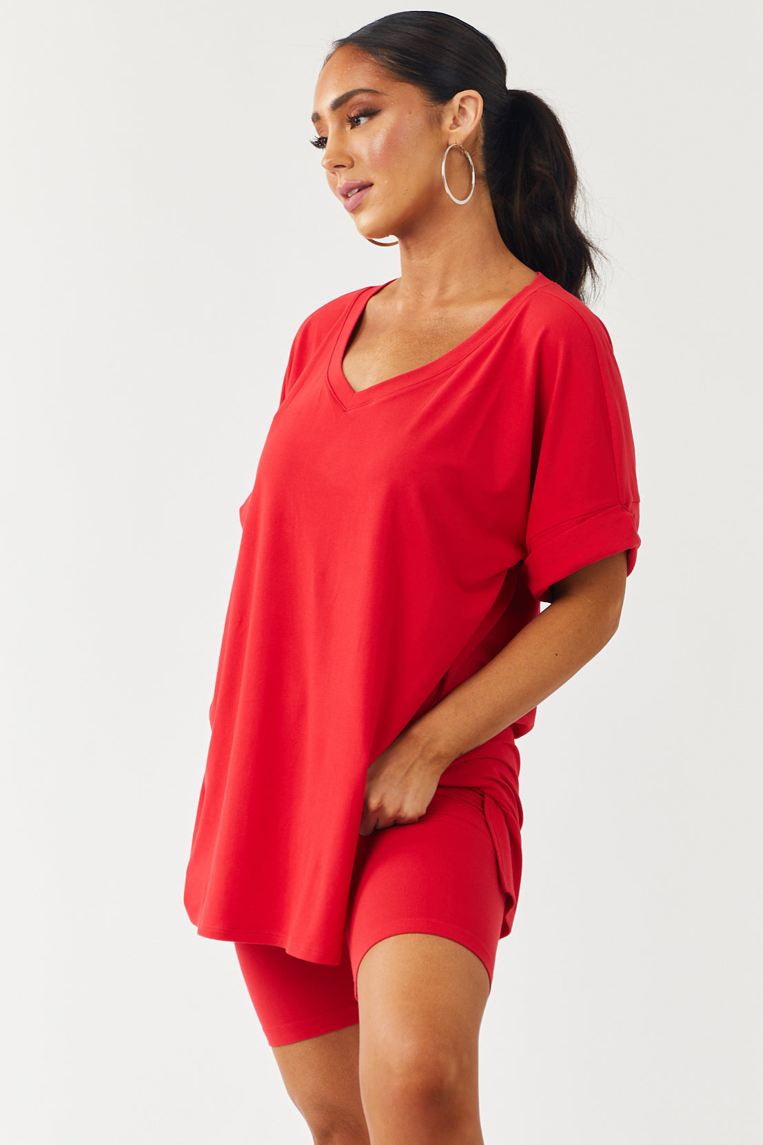 Cherry Microfiber Top and Biker Shorts Set