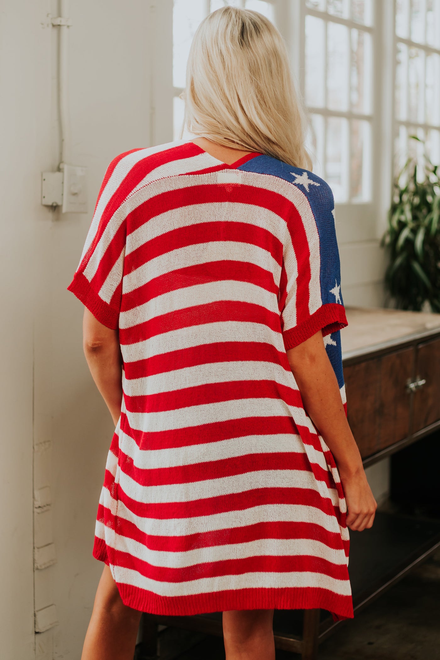 Cherry Red Stars and Stripes Knit Cardigan