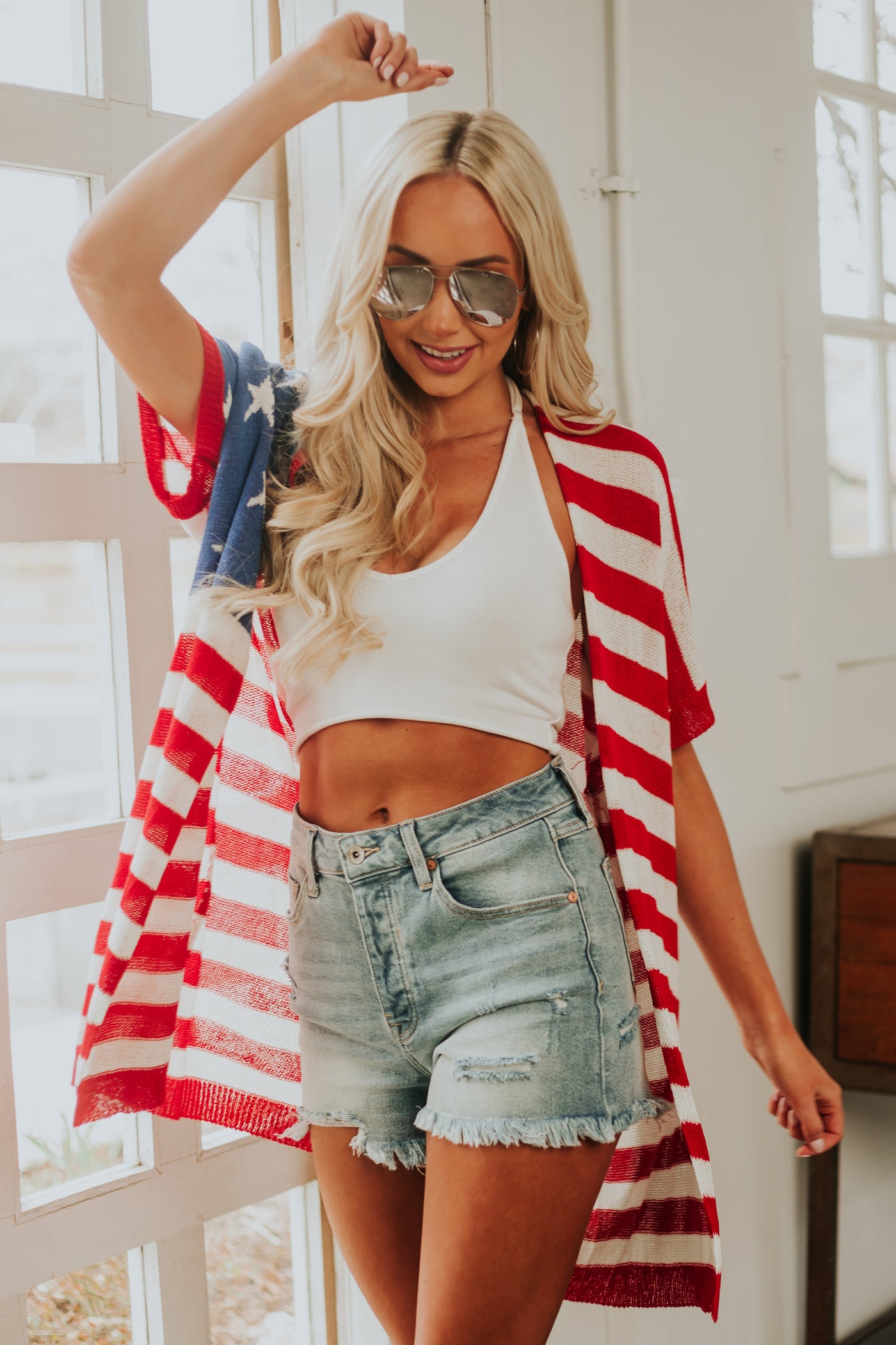 Cherry Red Stars and Stripes Knit Cardigan