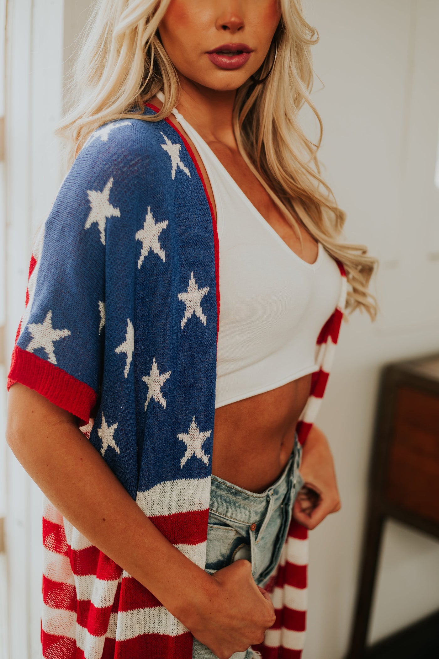 Cherry Red Stars and Stripes Knit Cardigan