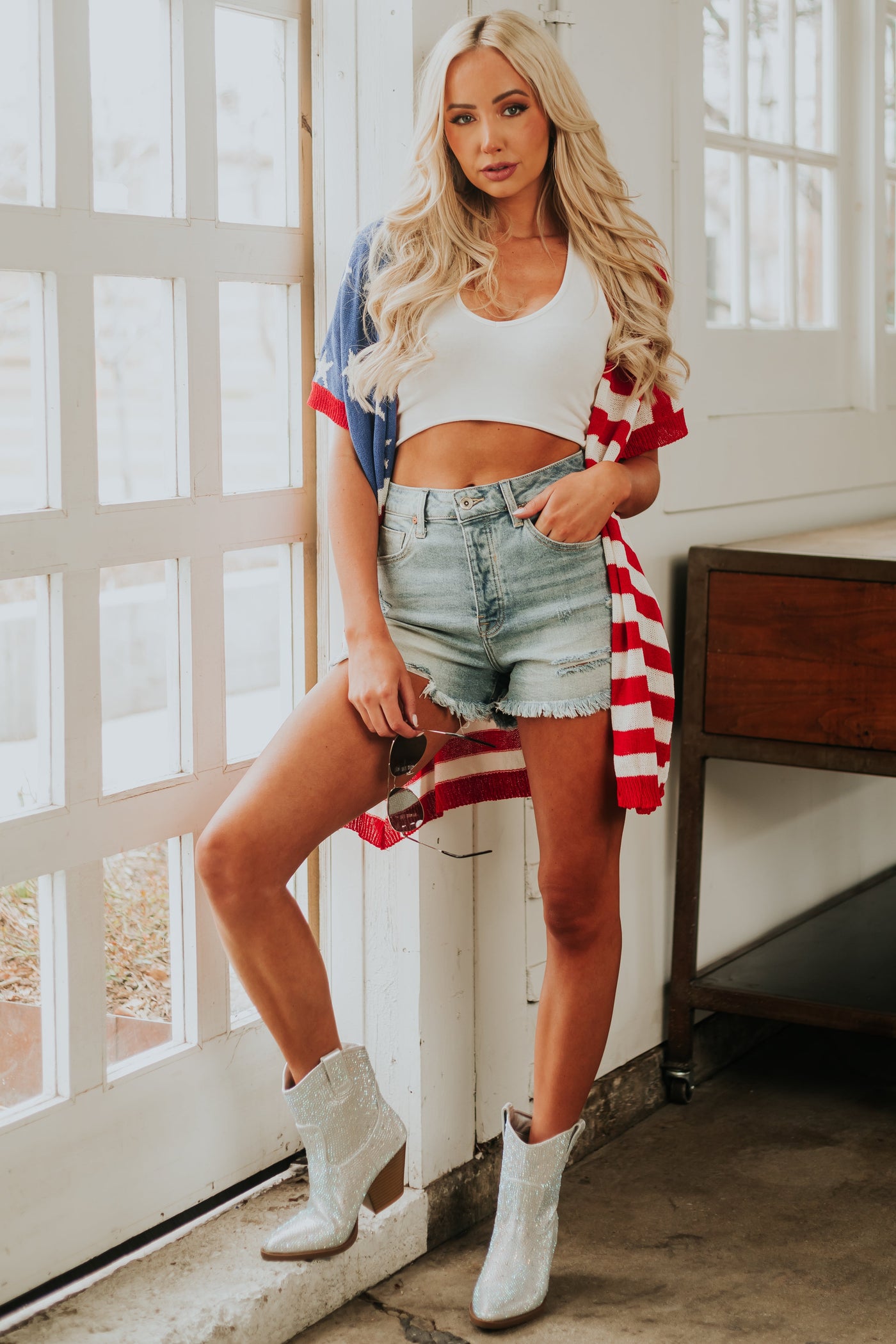 Cherry Red Stars and Stripes Knit Cardigan