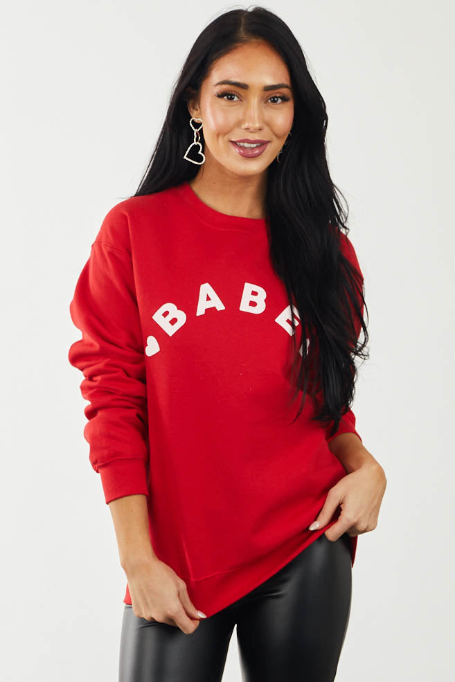 Cherry Red 'Babe' Heart Graphic Sweatshirt