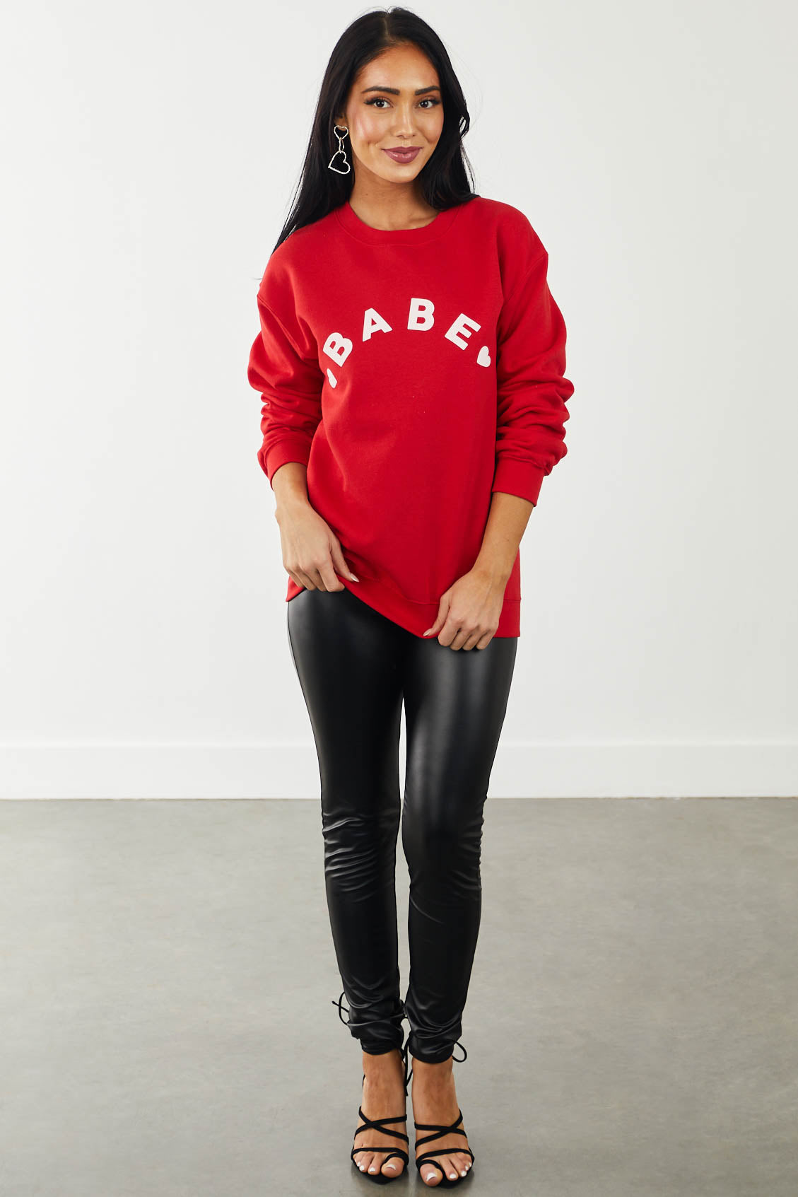 Cherry Red 'Babe' Heart Graphic Sweatshirt