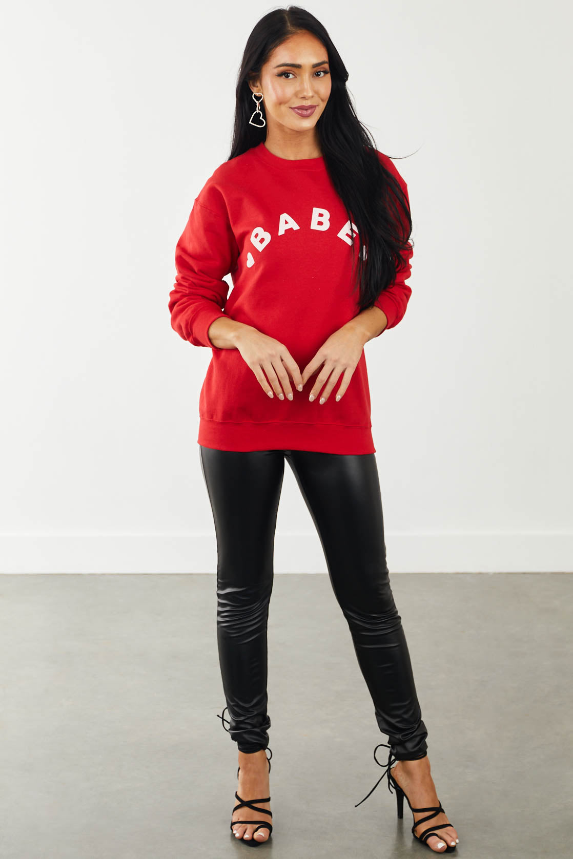 Cherry Red 'Babe' Heart Graphic Sweatshirt