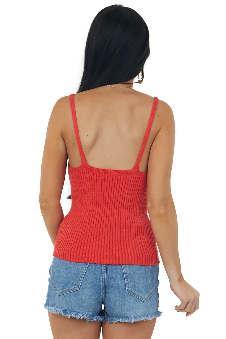 Cherry Ring Strap V Neck Ribbed Knit Tank Top