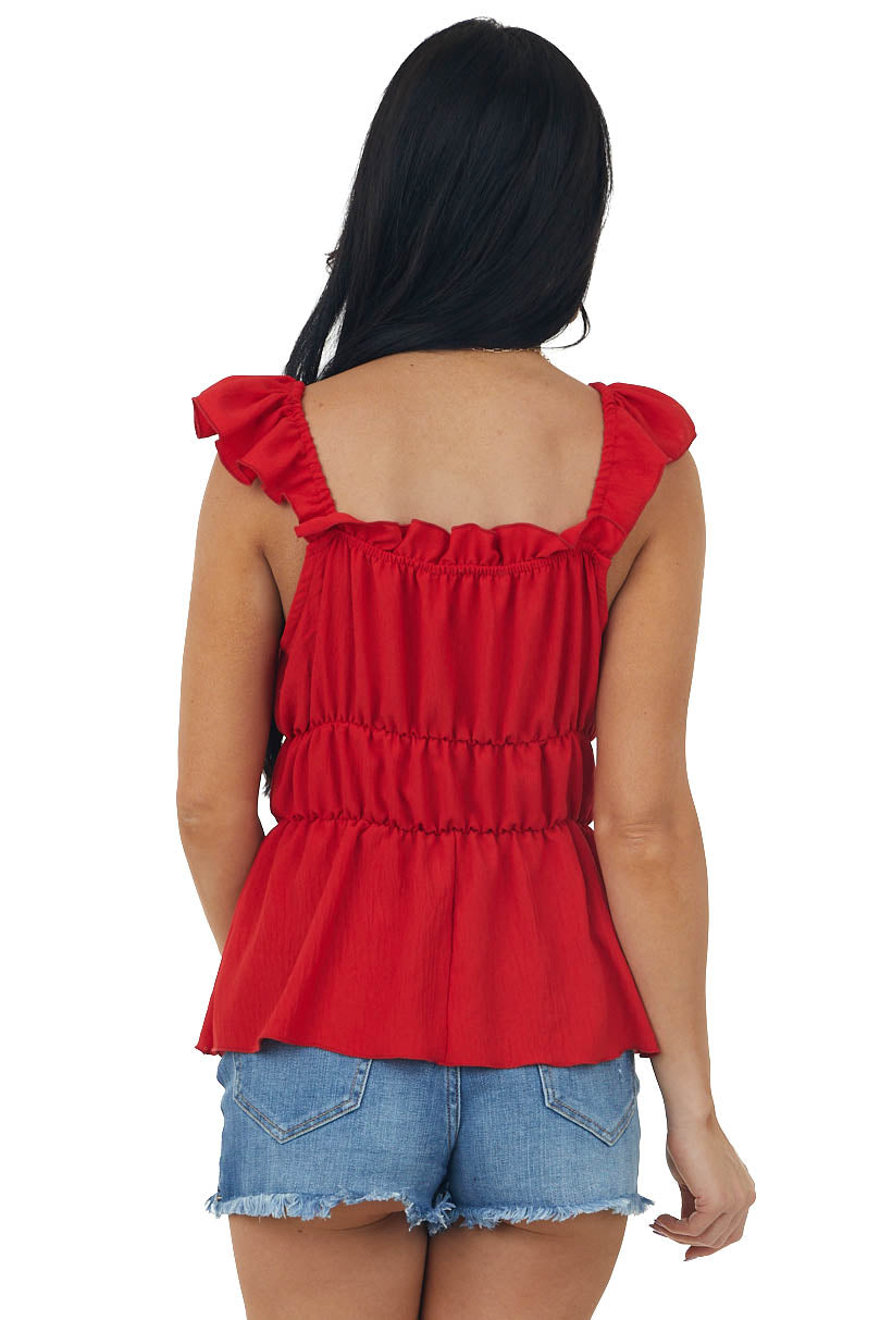 Cherry Ruffle Strap Elastic Waist Peplum Top