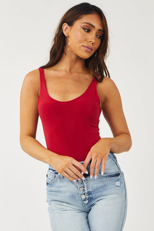 Cherry Scoop Neck Sleeveless Silky Knit Bodysuit