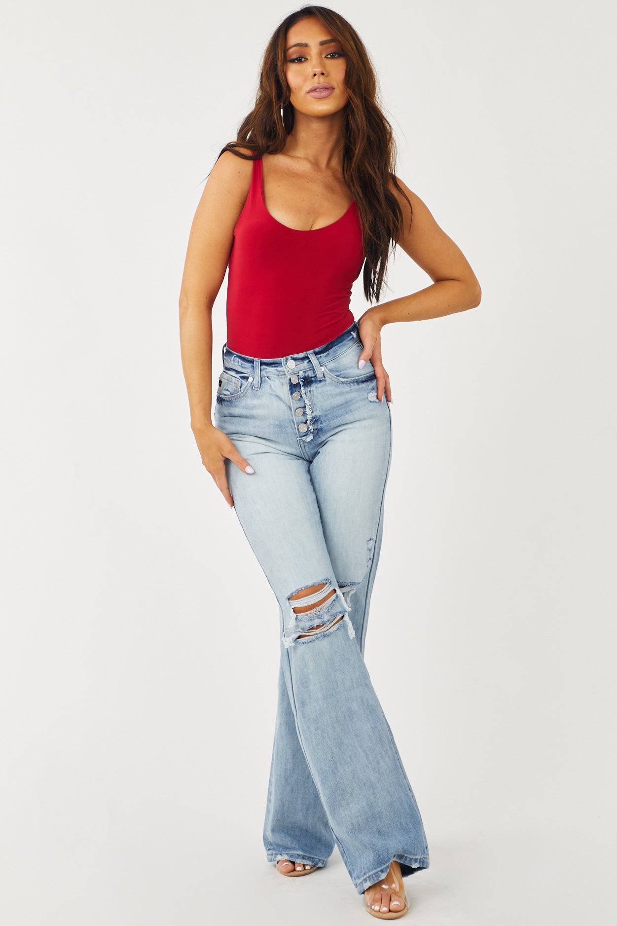 Cherry Scoop Neck Sleeveless Silky Knit Bodysuit