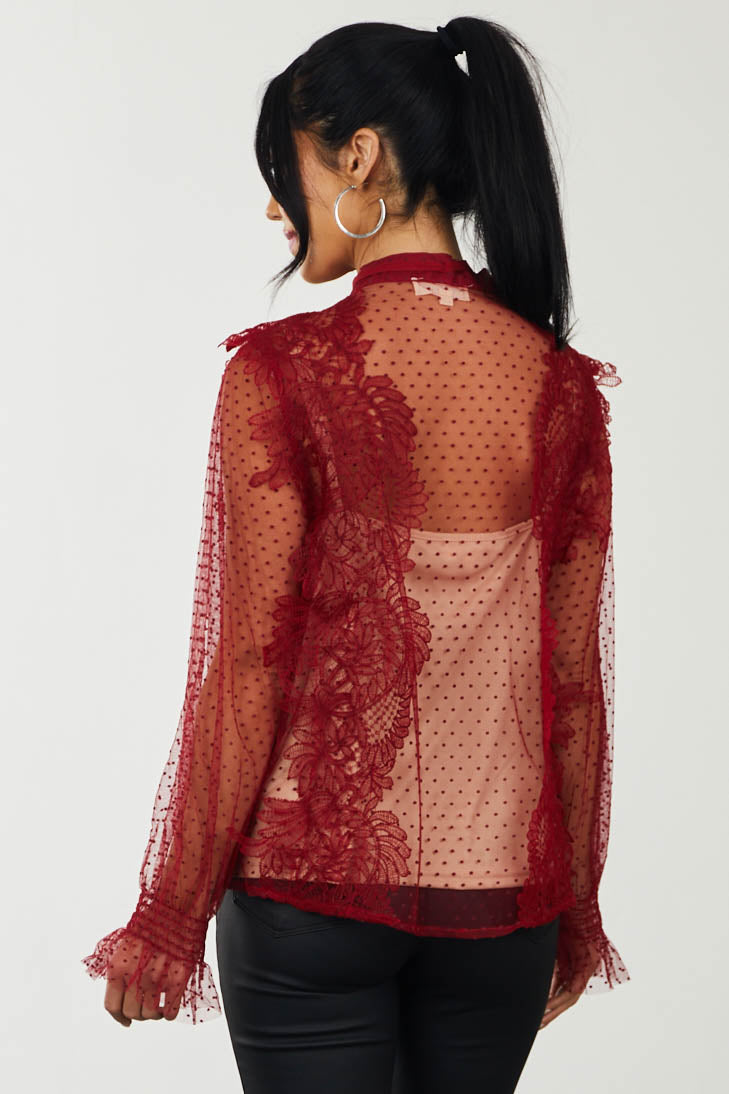Cherry Swiss Dot Lace Blouse with Camisole