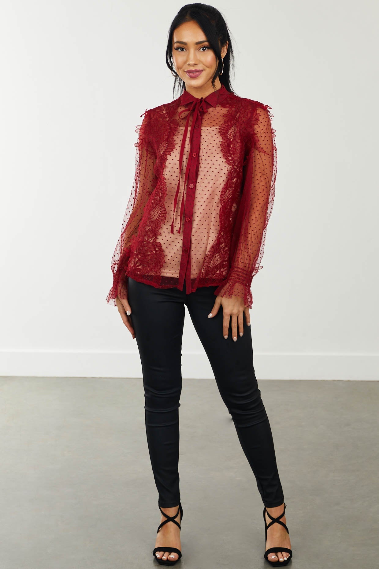 Cherry Swiss Dot Lace Blouse with Camisole