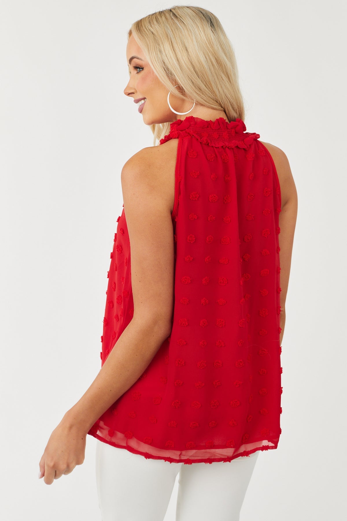 Cherry Swiss Dot Sleeveless Halter Neck Top