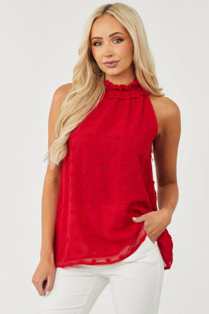Cherry Swiss Dot Sleeveless Halter Neck Top
