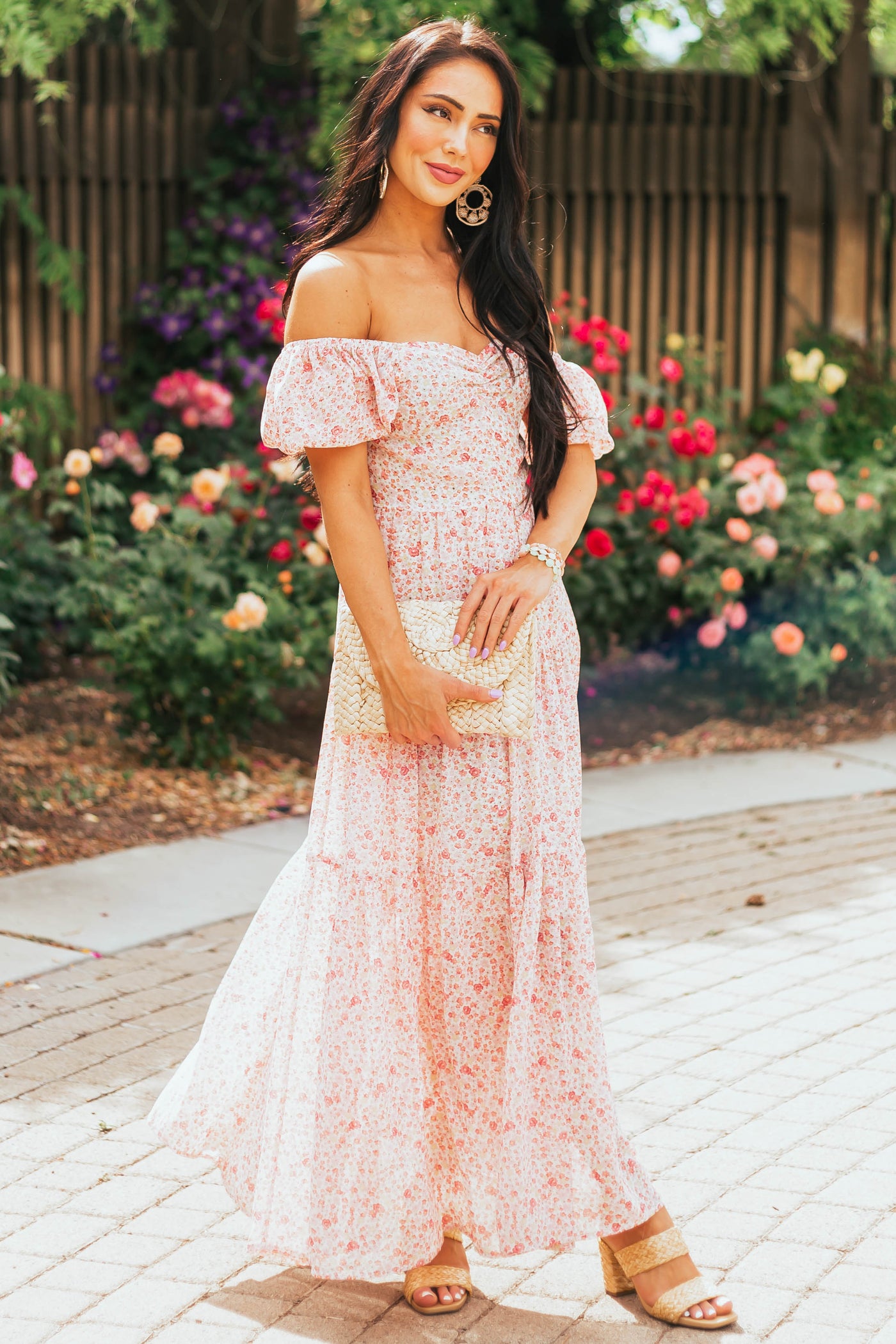 Cherry Blossom Floral Print Tiered Woven Maxi Dress
