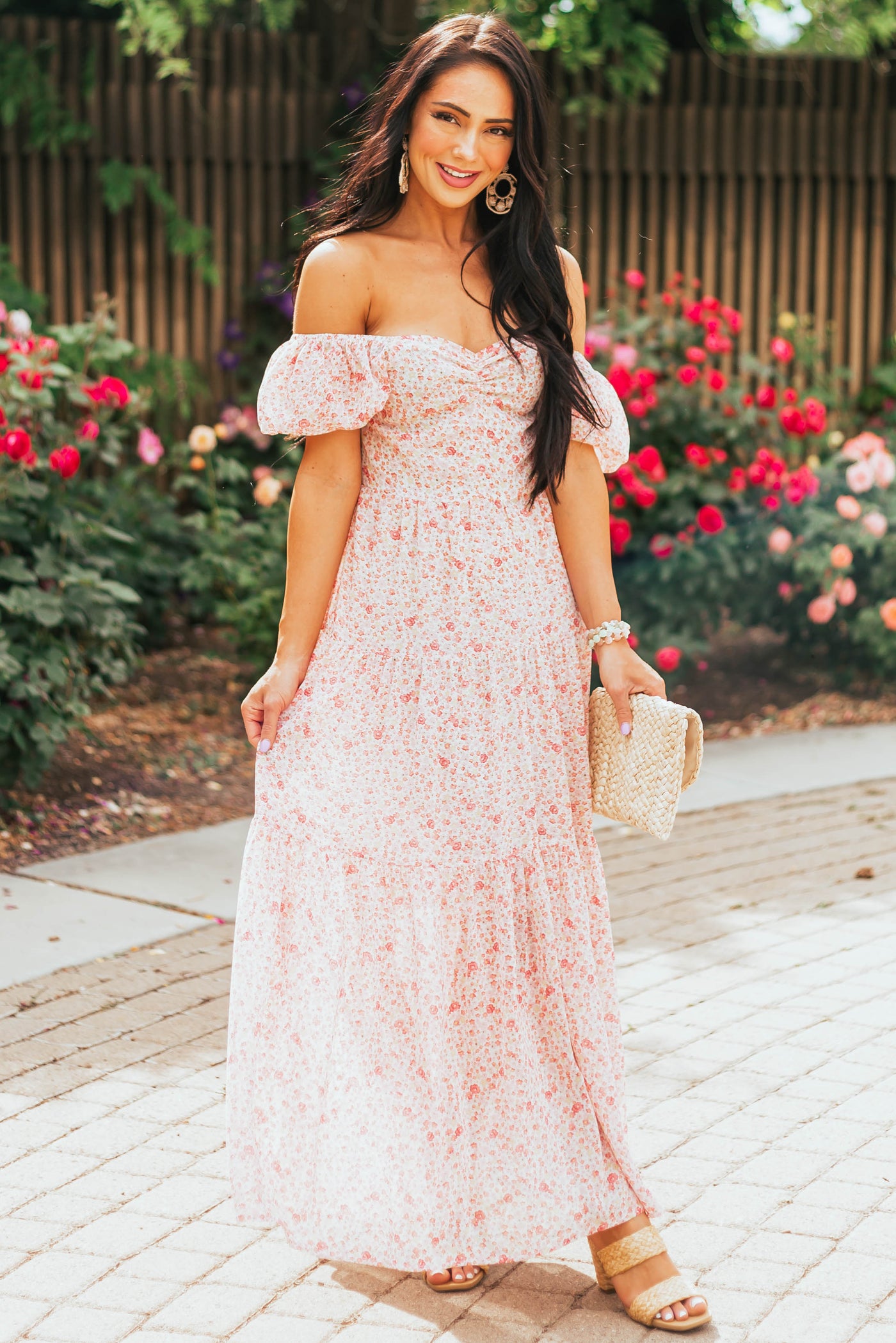 Cherry Blossom Floral Print Tiered Woven Maxi Dress