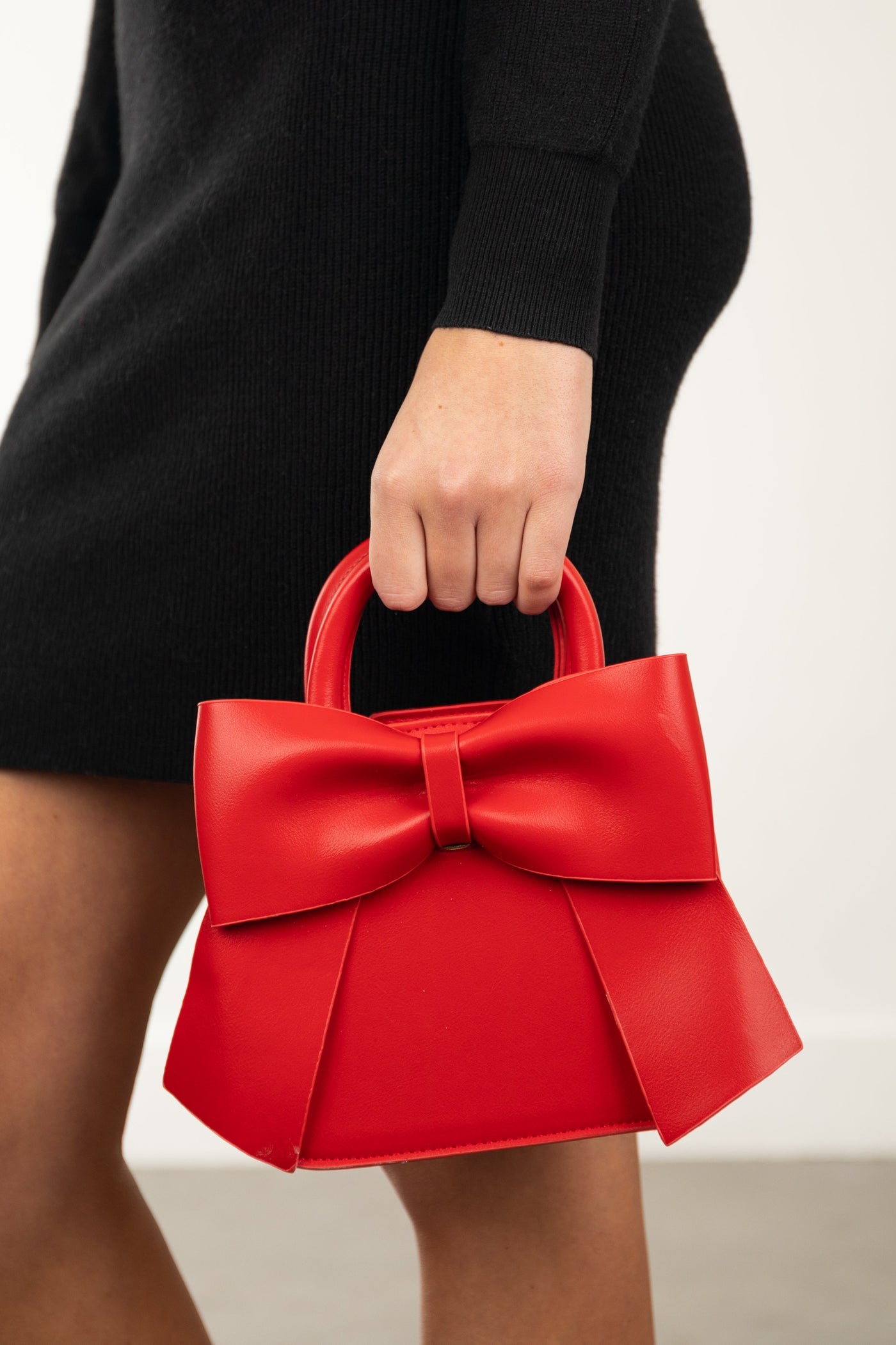 Cherry Pleather Bow Detail Handbag