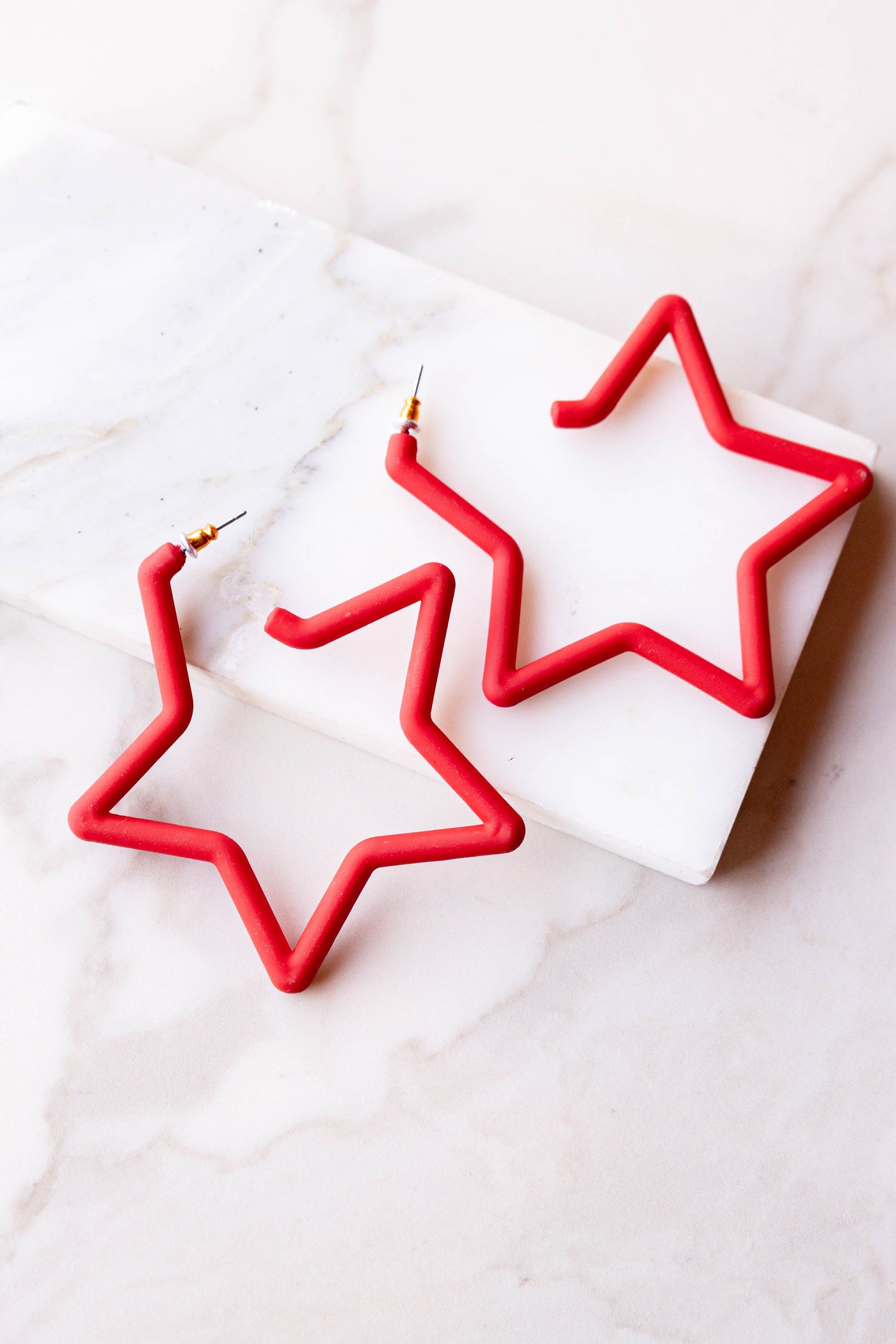 Cherry Red Star Shaped Acrylic Hoop Earrings