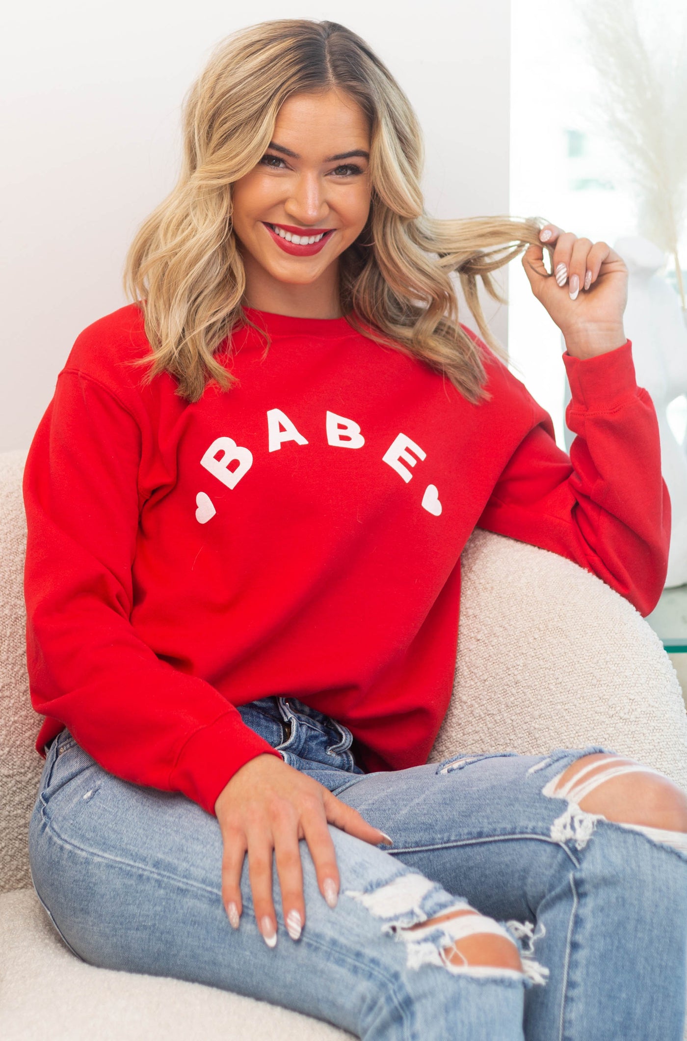 Cherry Red 'Babe' Heart Graphic Sweatshirt