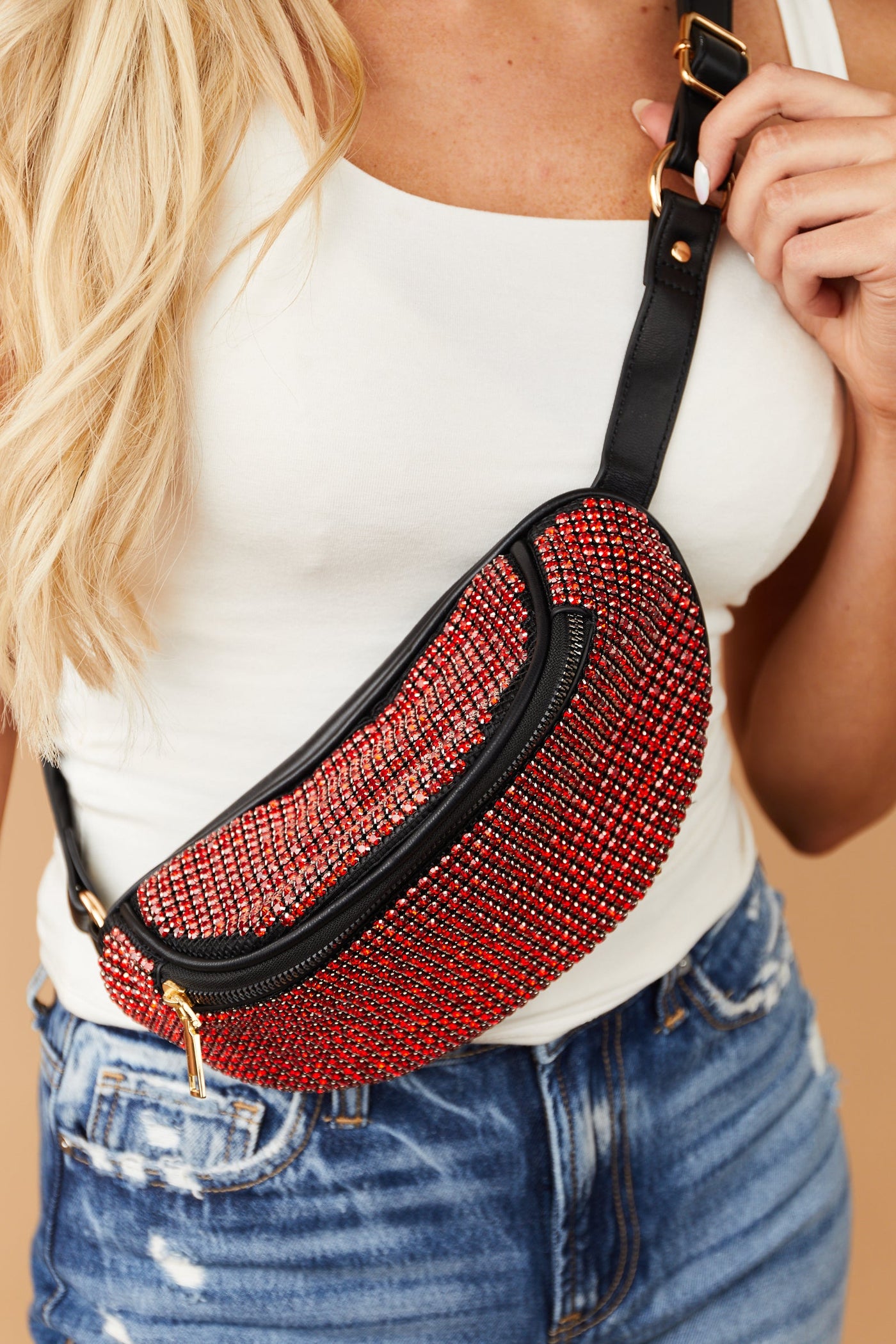 Cherry Rhinestone Pleather Fanny Pack Purse