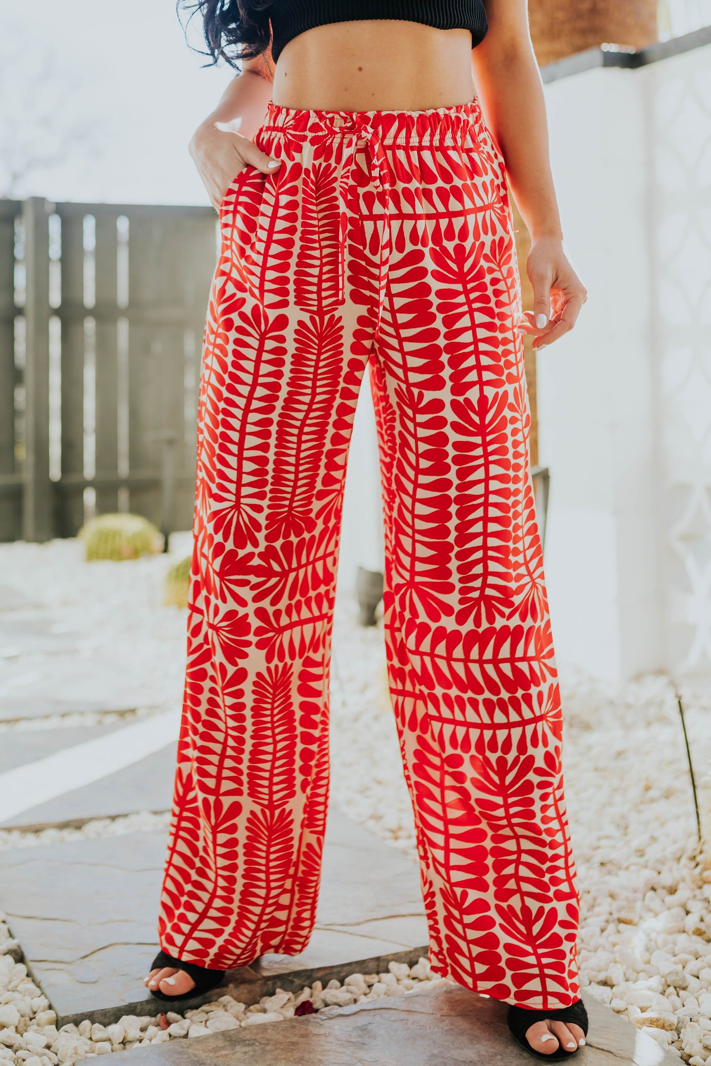 Cherry and Cream Printed Wide Leg Flowy Pants