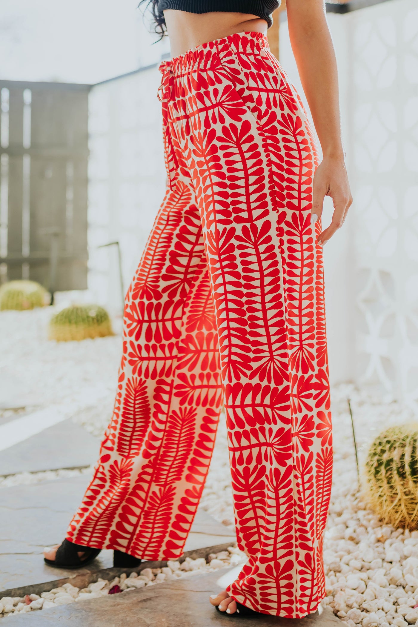 Cherry and Cream Printed Wide Leg Flowy Pants